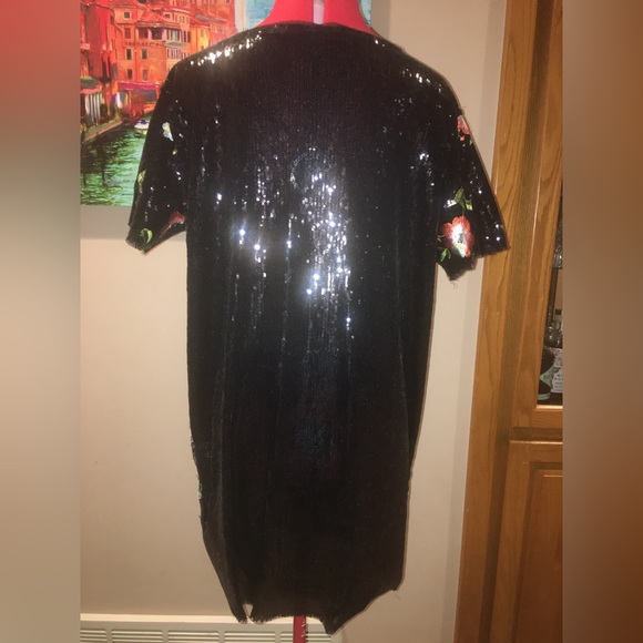 ZARA Black Sequins Mini Embroidered Floral Dress - Size Large - Picture 9 of 17
